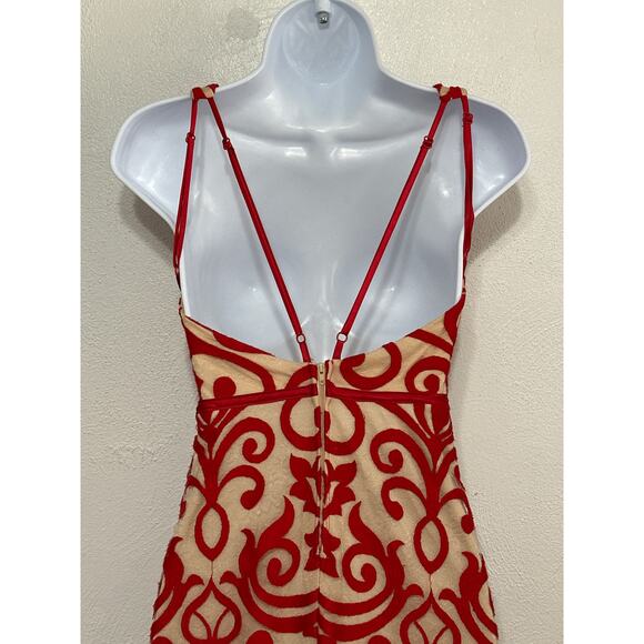 VTG B. Darlin Red Mermaid Ornate Lace Open Back Dress S Red Old Hollywood Glam - Picture 8 of 14